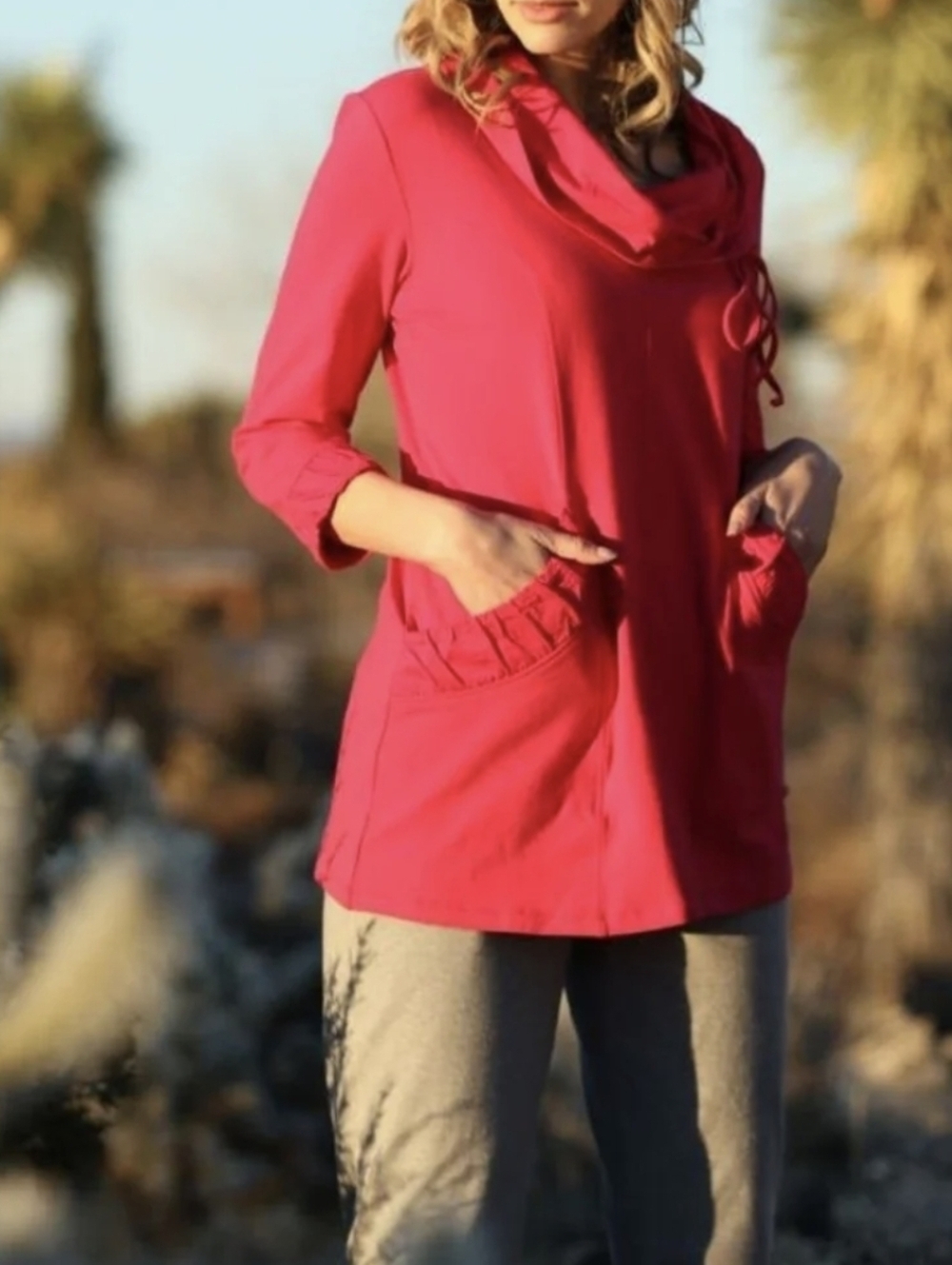 Neon Buddha Cotton Sunrise Stroll Tunic sz S Hot Pink Earthy Beach Minimalist